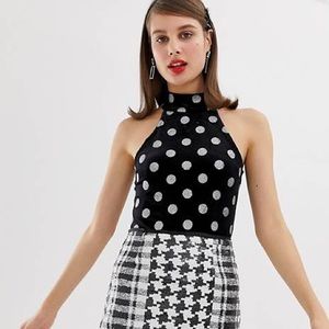 NWT ASOS Velvet Polka Dot Boydsuit